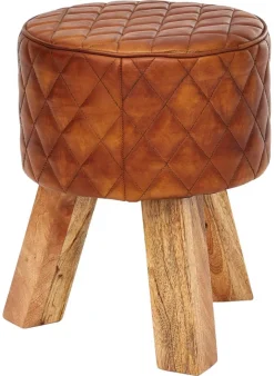 Wohnling Sitzhocker braun natur Leder Echtholz B/H/T: ca. 35x46x35 cm