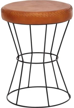 Wohnling Sitzhocker braun schwarz Leder Eisen B/H/T: ca. 35x48x35 cm