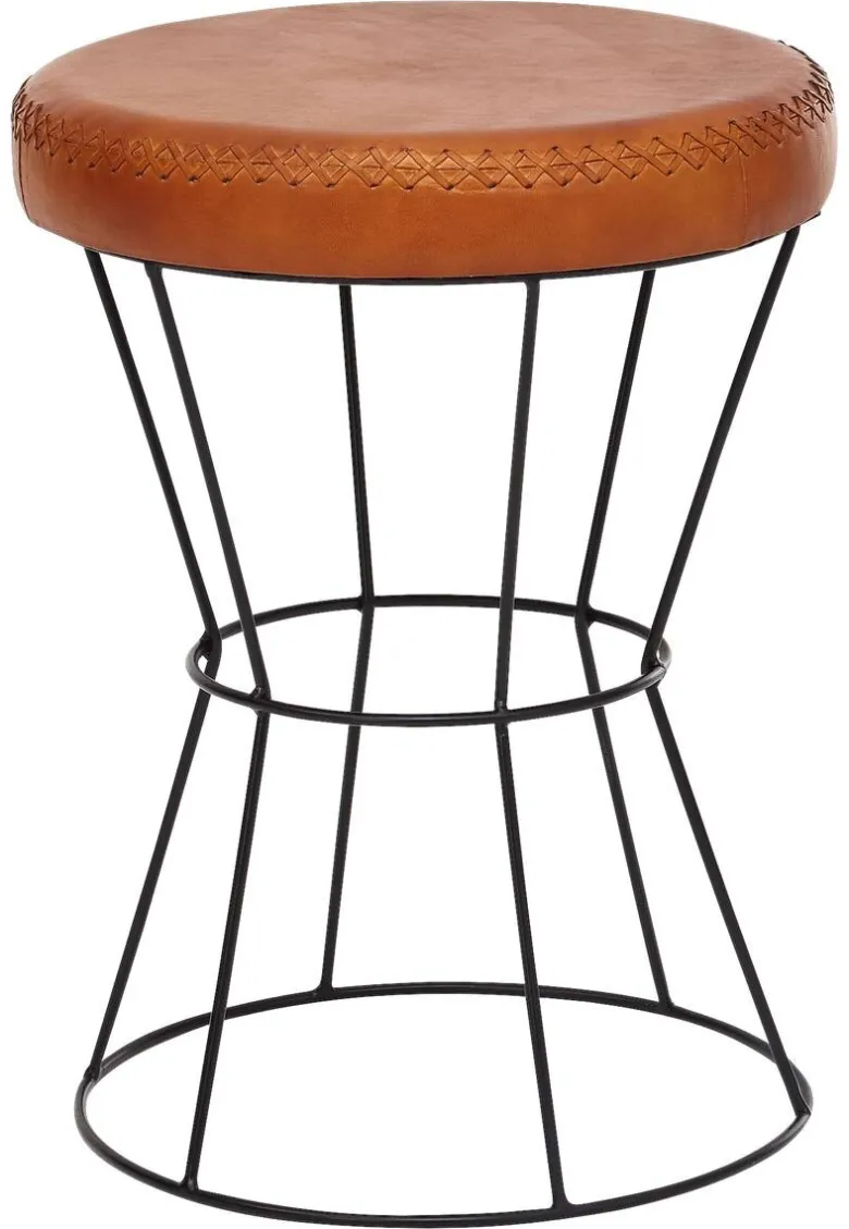 Wohnling Sitzhocker braun schwarz Leder Eisen B/H/T: ca. 35x48x35 cm