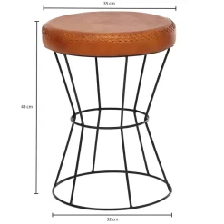 Wohnling Sitzhocker braun schwarz Leder Eisen B/H/T: ca. 35x48x35 cm