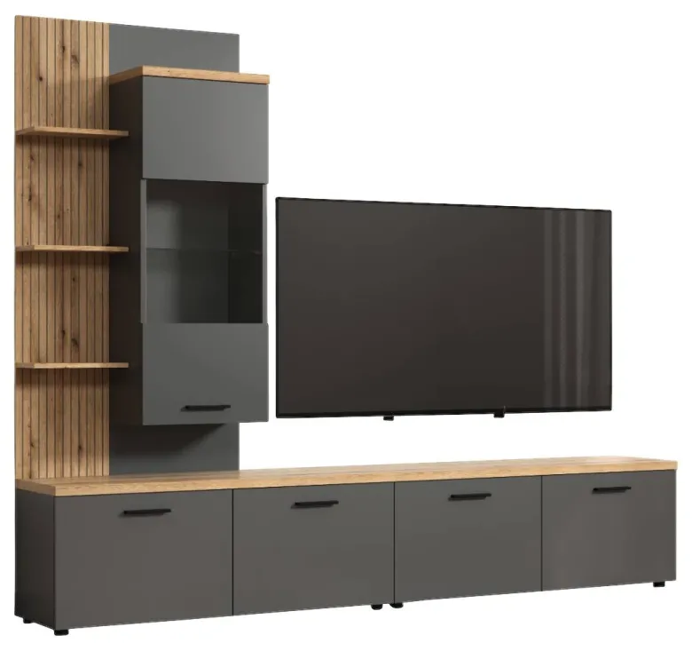 Wohnwand Baggio Eiche Evoke Coast Nachbildung anthrazit B/H/T: ca. 240x211x40 cm
