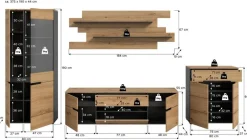 Wohnwand Canu basaltgrau Nachbildung Artisan Oak Nachbildung B/H/T: ca. 375x190x44 cm