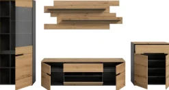 Wohnwand Canu basaltgrau Nachbildung Artisan Oak Nachbildung B/H/T: ca. 375x190x44 cm