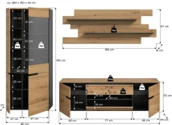Wohnwand Canu basaltgrau Nachbildung Artisan Oak Nachbildung B/H/T: ca. 280x190x44 cm
