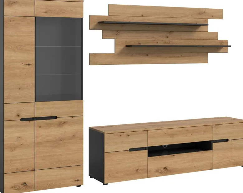 Wohnwand Canu basaltgrau Nachbildung Artisan Oak Nachbildung B/H/T: ca. 280x190x44 cm
