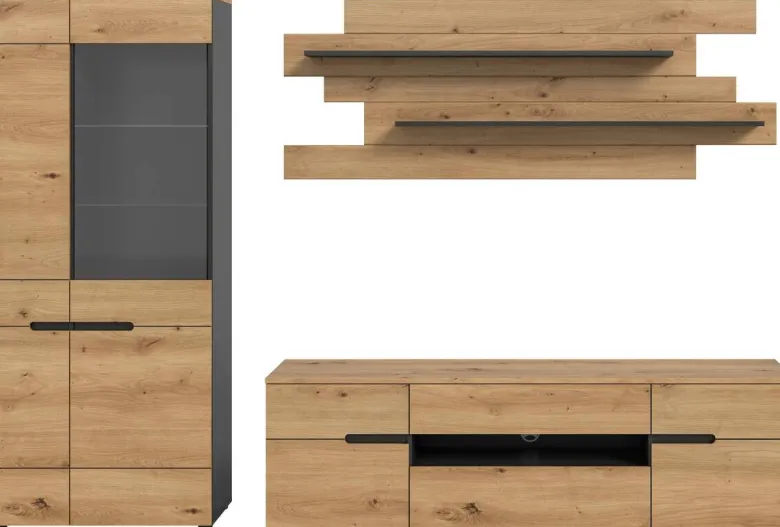 Wohnwand Canu basaltgrau Nachbildung Artisan Oak Nachbildung B/H/T: ca. 280x190x44 cm