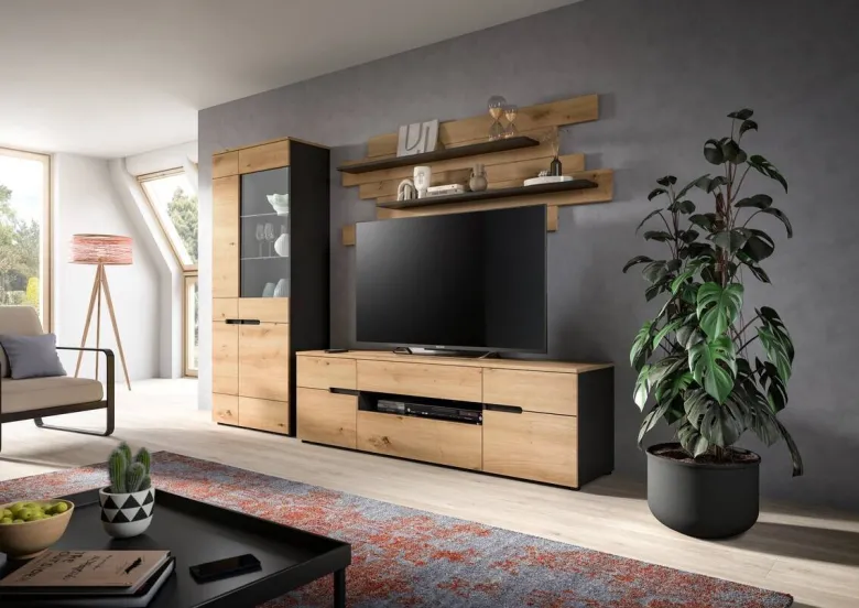 Wohnwand Canu basaltgrau Nachbildung Artisan Oak Nachbildung B/H/T: ca. 280x190x44 cm