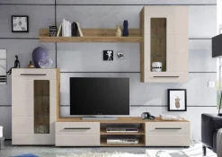 Wohnwand Enrique Eiche Artisan Nachbildung Kaschmir B/H/T: ca. 240x190x43 cm