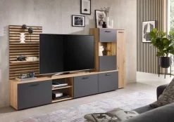 Wohnwand Heathrow Eiche Artisan Nachbildung anthrazit B/H/T: ca. 250x135x38 cm
