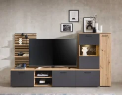 Wohnwand Heathrow Eiche Artisan Nachbildung anthrazit B/H/T: ca. 250x135x38 cm