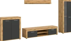 Wohnwand Jam Eiche Wotan Nachbildung grau B/H/T: ca. 330x159x35 cm