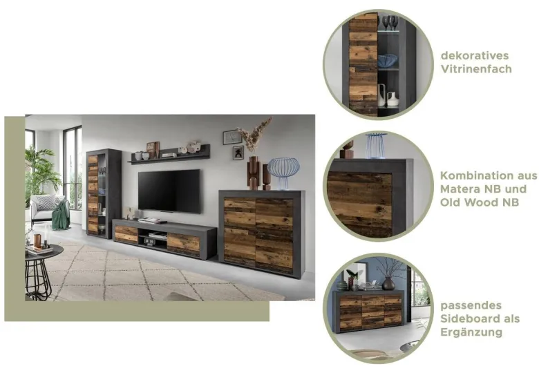 Wohnwand Jam Matera Nachbildung Old Wood Nachbildung B/H/T: ca. 159x310x35 cm