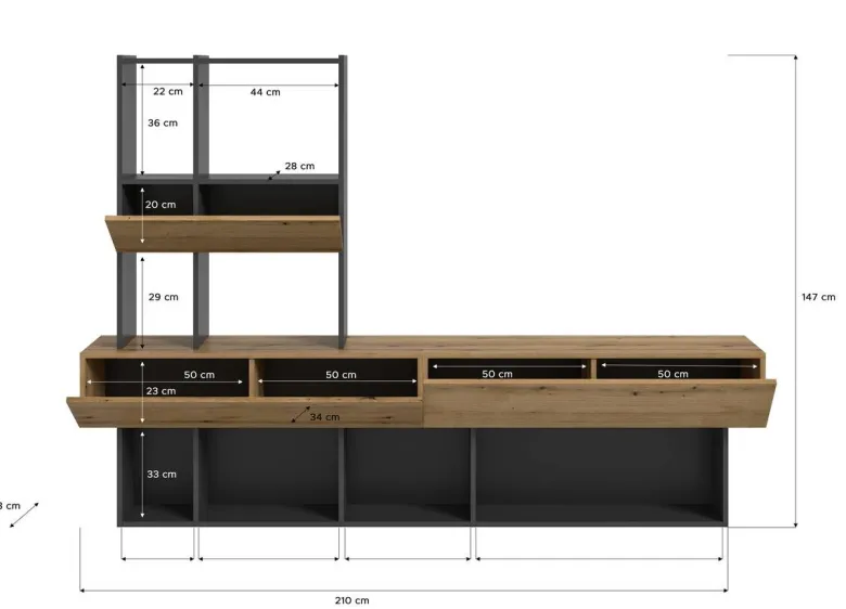 Wohnwand Lennox grau Eiche Evoke Coast Nachbildung B/H/T: ca. 210x147x38 cm