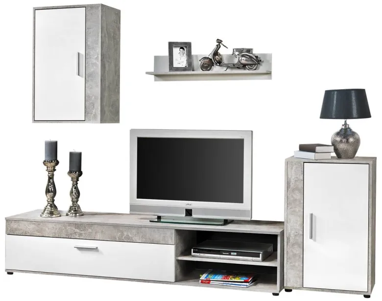 Wohnwand Lima Beton Optik weiß B/H/T: ca. 230x170x42 cm