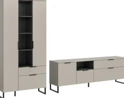 Wohnwand Noida Kaschmirgrau Nachbildung schwarz B/H/T: ca. 290x192x41 cm