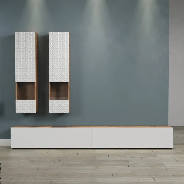 Wohnwand Rezzo weiß Oak Artisan Nachbildung B/H/T: ca. 241x200x30 cm