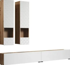 Wohnwand Rezzo weiß Oak Artisan Nachbildung B/H/T: ca. 241x200x30 cm