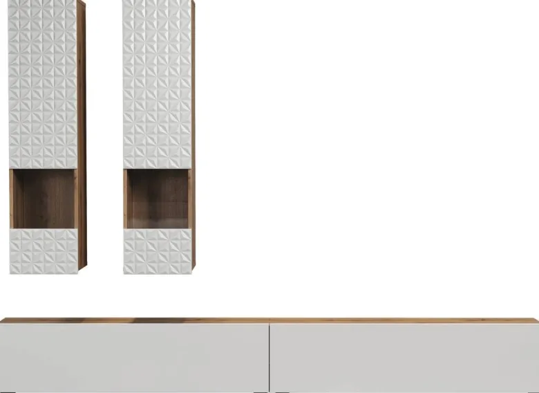 Wohnwand Rezzo weiß Oak Artisan Nachbildung B/H/T: ca. 241x200x30 cm