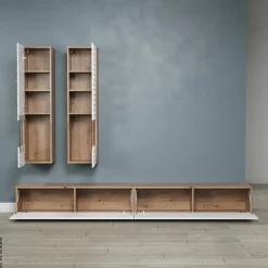 Wohnwand Rezzo weiß Oak Artisan Nachbildung B/H/T: ca. 241x200x30 cm