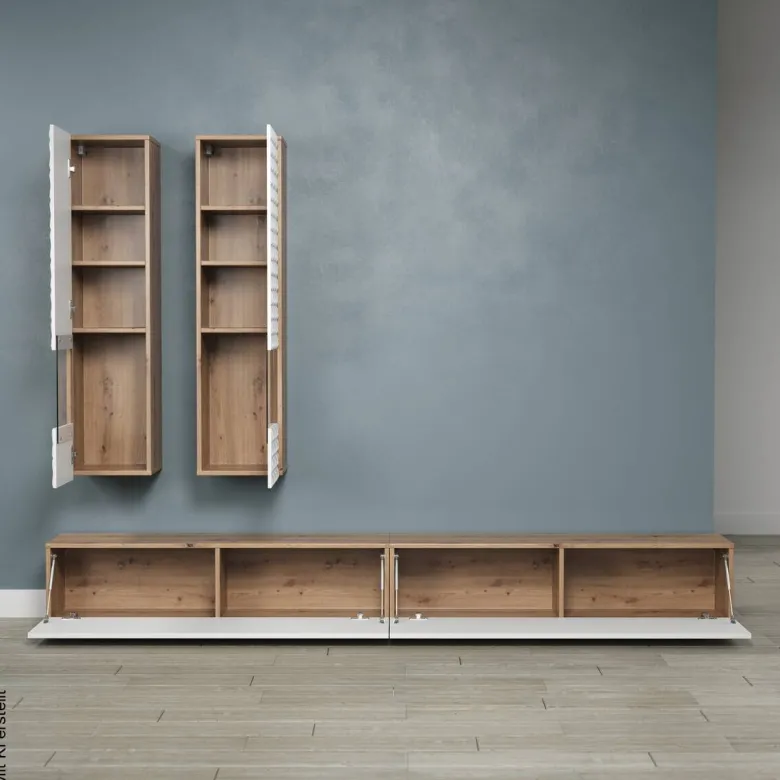 Wohnwand Rezzo weiß Oak Artisan Nachbildung B/H/T: ca. 241x200x30 cm
