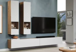 Wohnwand Rezzo weiß Oak Artisan Nachbildung B/H/T: ca. 241x200x30 cm