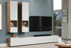 Wohnwand Rezzo weiß Oak Artisan Nachbildung B/H/T: ca. 241x200x30 cm