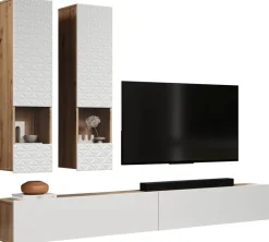 Wohnwand Rezzo weiß Oak Artisan Nachbildung B/H/T: ca. 241x200x30 cm