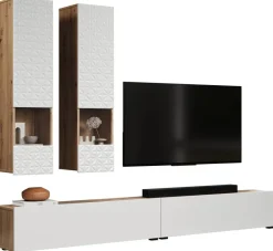 Wohnwand Rezzo weiß Oak Artisan Nachbildung B/H/T: ca. 241x200x30 cm