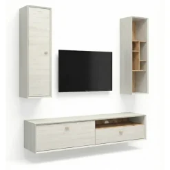 Wohnwand-Set Calvi weiß Pinie Nachbildung Eiche Navarra Nachbildung B/H/T: ca. 279x200x45 cm