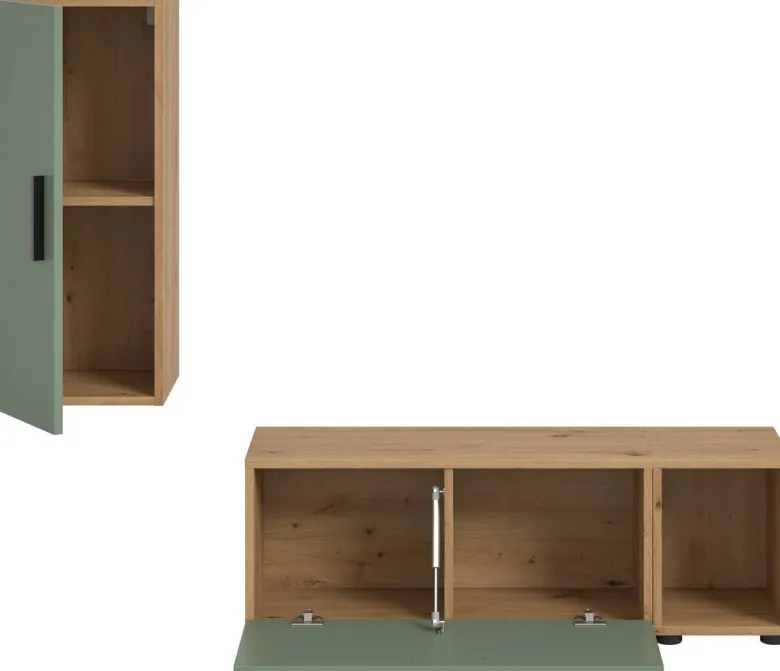 Wohnwand-Set TheOne Eiche Artisan Nachbildung grün B/H/T: ca. 75x32x34 cm