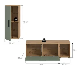 Wohnwand-Set TheOne Eiche Artisan Nachbildung grün B/H/T: ca. 75x32x34 cm