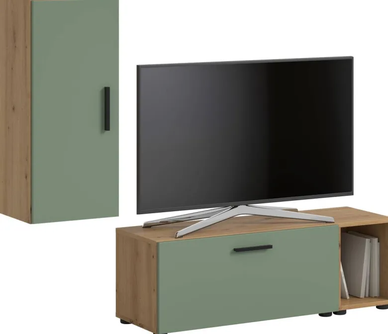 Wohnwand-Set TheOne Eiche Artisan Nachbildung grün B/H/T: ca. 75x32x34 cm