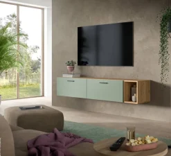 Wohnwand-Set TheOne Eiche Artisan Nachbildung grün B/H/T: ca. 75x32x34 cm