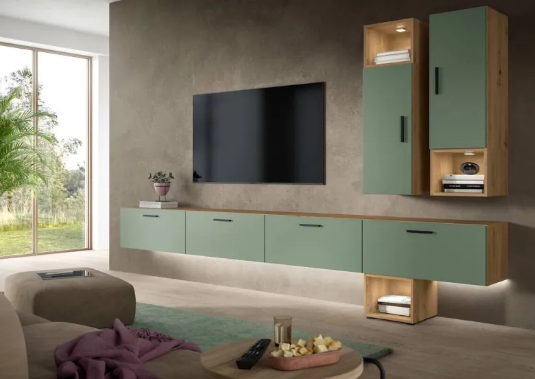 Wohnwand-Set TheOne Eiche Artisan Nachbildung grün B/H/T: ca. 75x32x34 cm