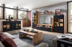 Wohnwand Sonate Eiche Nachbildung schwarz matt B/H/T: ca. 340x208x52 cm