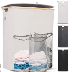Wäschekorb beige Kunststoff B/H/L: ca. 36,5x67x61 cm