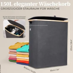 Wäschekorb dunkelgrau Kunststoff B/H/L: ca. 36,5x67x61 cm