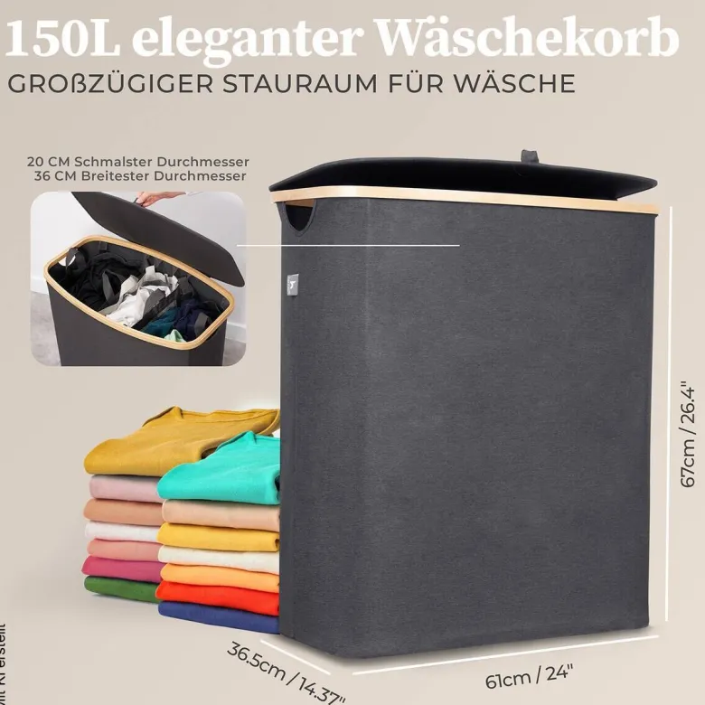 Wäschekorb dunkelgrau Kunststoff B/H/L: ca. 36,5x67x61 cm