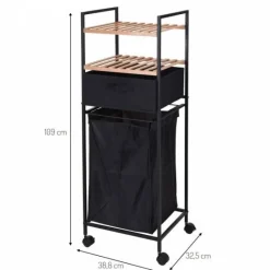 Wäschewagen schwarz Bambus B/H/T: ca. 38x105x33 cm
