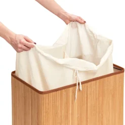 Zeller Wäschesammler 2-fach natur Bambus B/H/L: ca. 32x63x52 cm