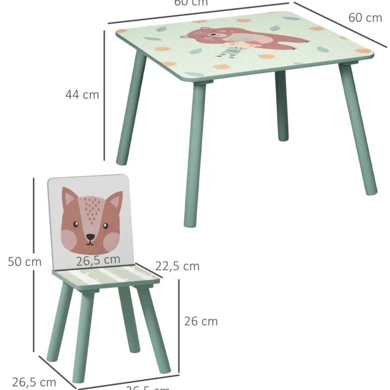 ZONEKIZ Kinder Sitzgruppe grün Kiefer B/H/L: ca. 60x44x60 cm