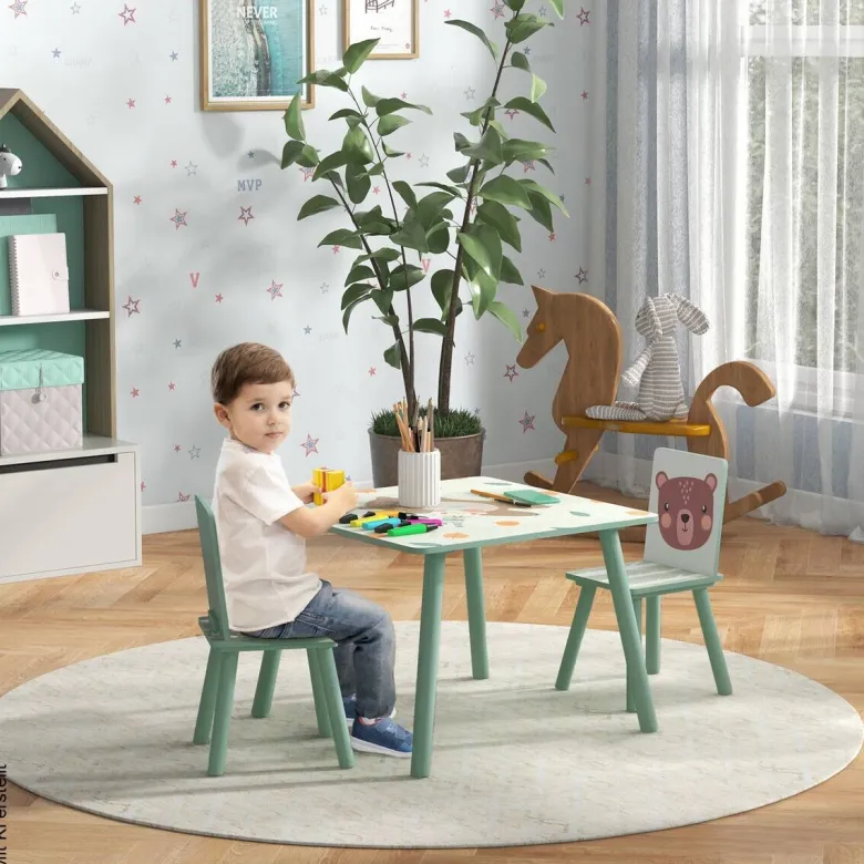 ZONEKIZ Kinder Sitzgruppe grün Kiefer B/H/L: ca. 60x44x60 cm